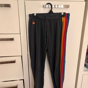 Aviator Nation Women’s Dark Joggers with Multicolor Stripes